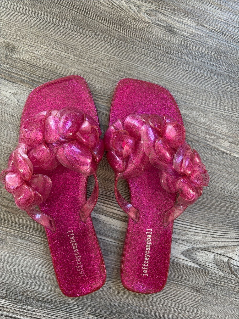 Jeffrey Campbell Glitter Pink floral Jelly Slide Sandals